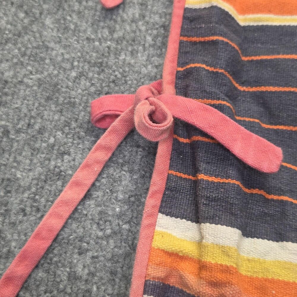 Handmade Multicolor Striped Kitchen Apron with Pink Trim - Picture 5 of 11